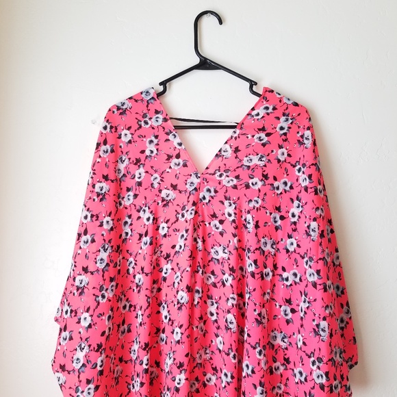Agnes & Dora Plus Sz Pink Floral Flowy Kimono - Picture 9 of 12